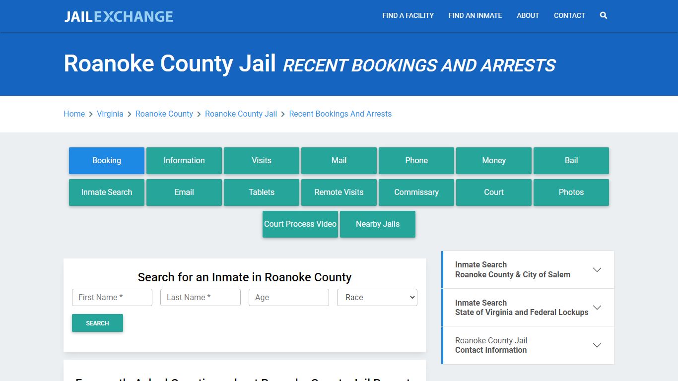 Roanoke County Jail Recent Bookings And Arrests - Jail Exchange