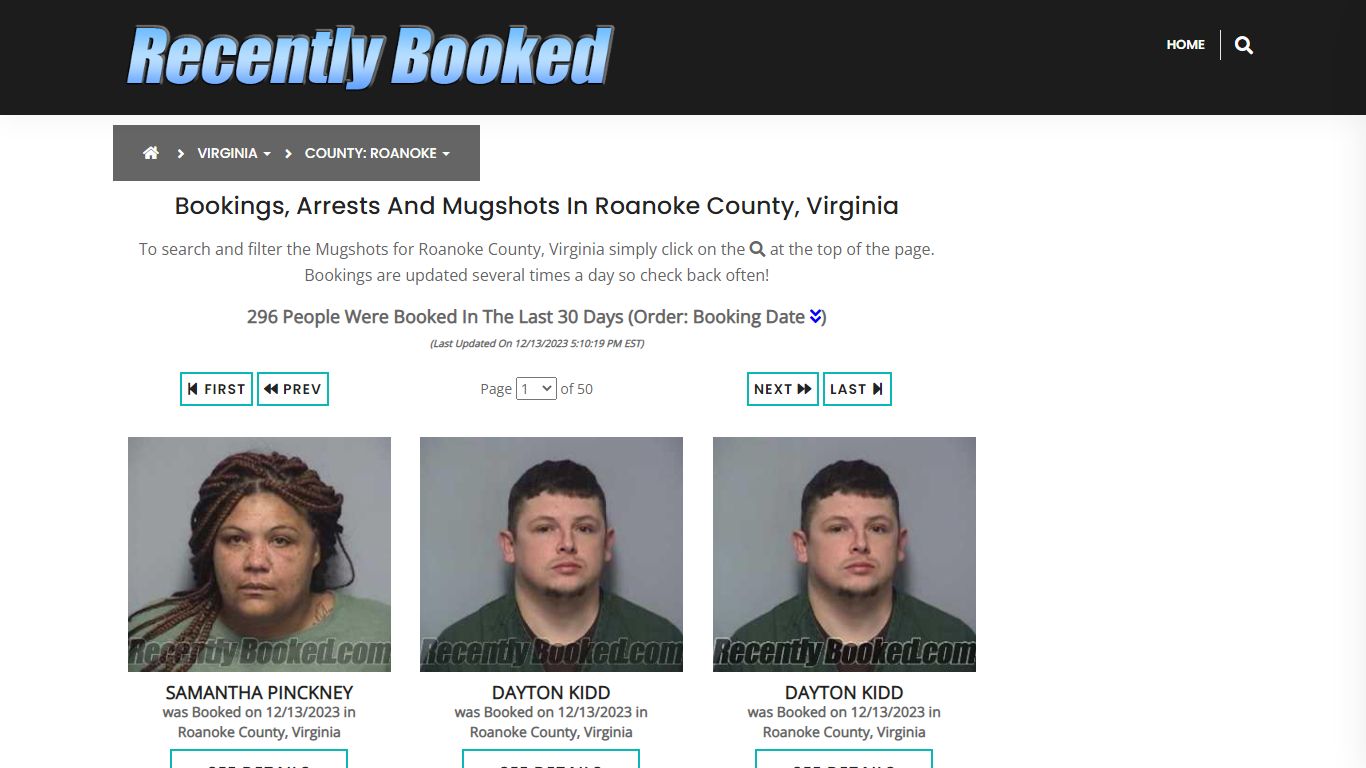 Bookings, Arrests and Mugshots in Roanoke County, Virginia