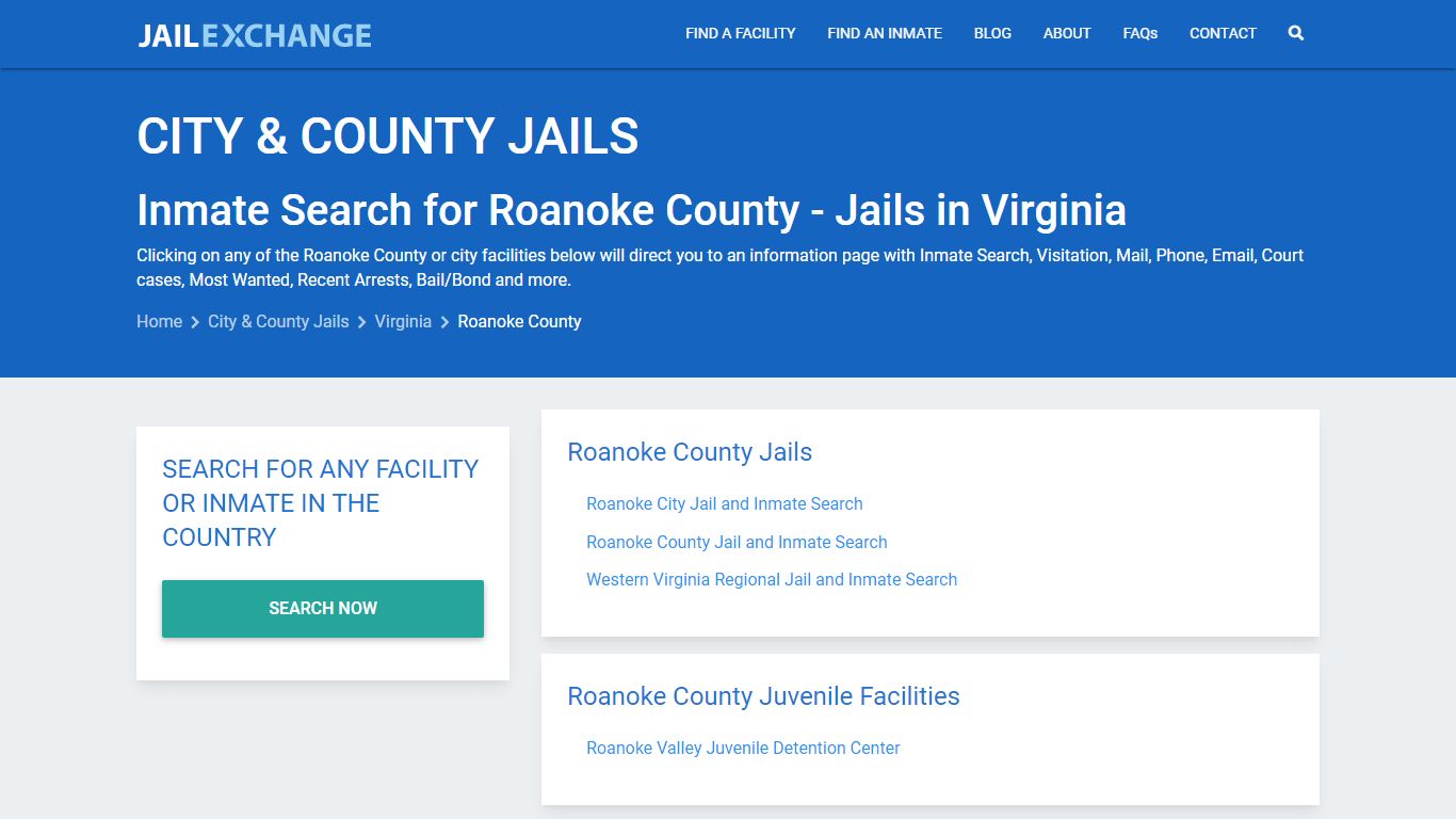 Inmate Search for Roanoke County | Jails in Virginia - Jail Exchange